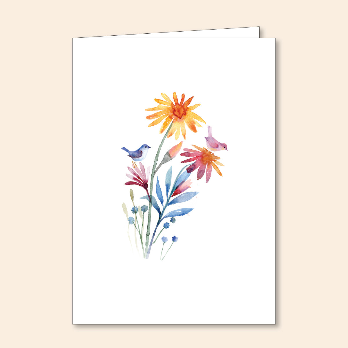 Set of 6 Note Cards Flowers & Birds