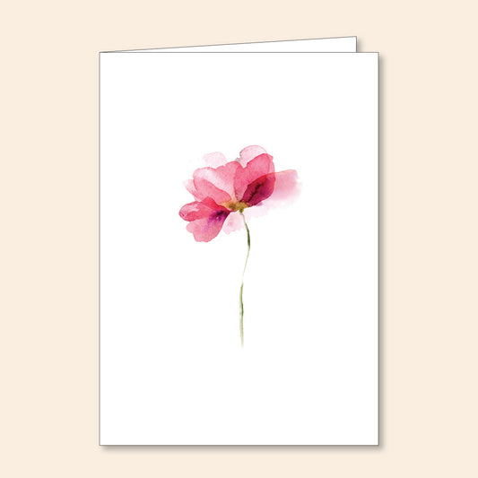 Set of 6 Note Cards Pink Watercolour Flower