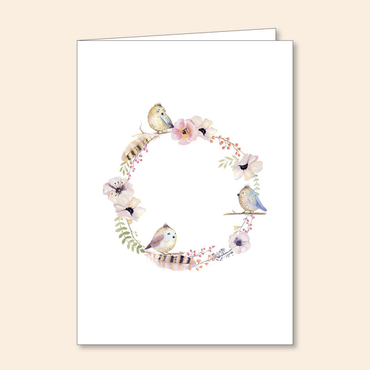 Set of 6 Note Cards Floral Wreath & Birds