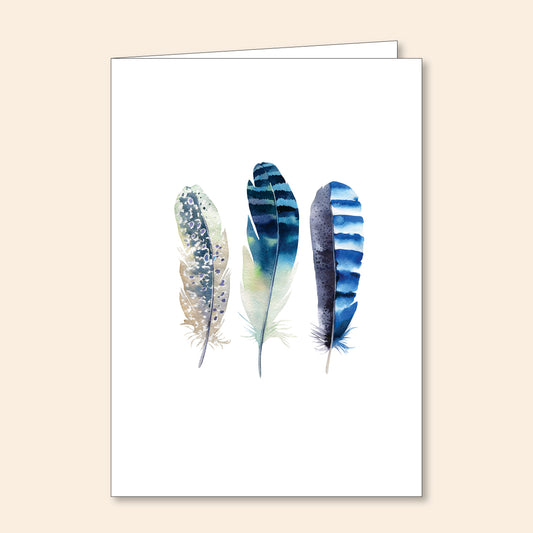 Set of 6 Note Cards Blue Feathers