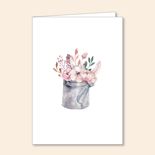 Set of 6 Note Cards Pink Flowers In Watering Can
