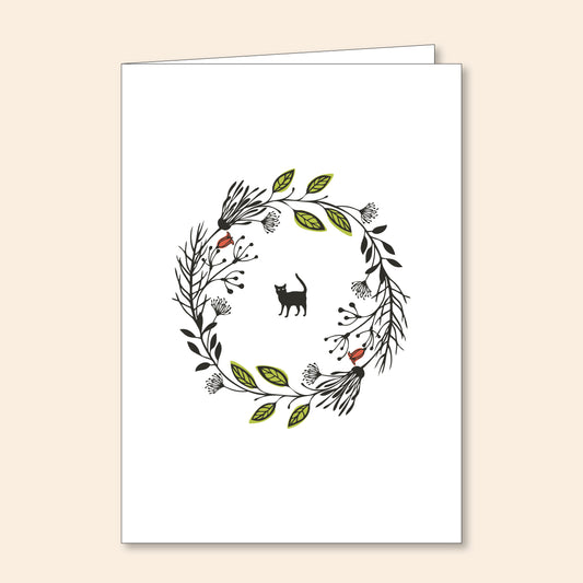 Set of 6 Note Cards Wreath Black Cat
