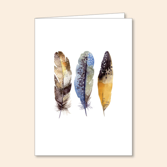 Set of 6 Note Cards Gold & Blue Feathers