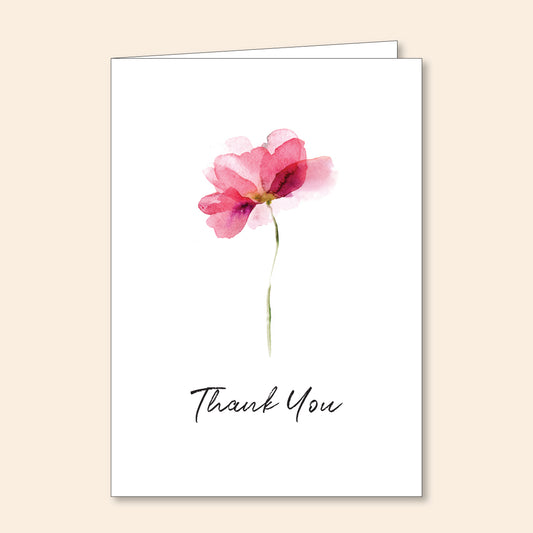 Set of 6 Thank You Cards Pink Watercolour Flower