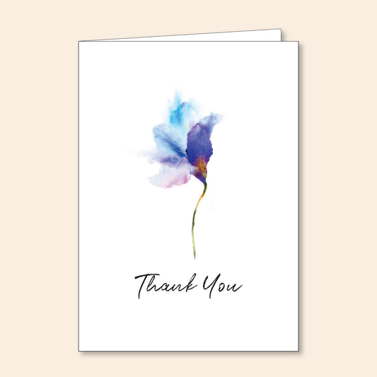 Set of 6 Thank You Cards Blue Watercolour Flower