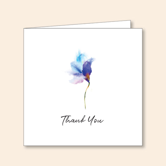 Set of 6 Thank You Cards Blue Watercolour Flower