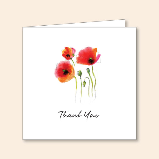 Set of 6 Thank You Cards Floal Watercolour Sketch