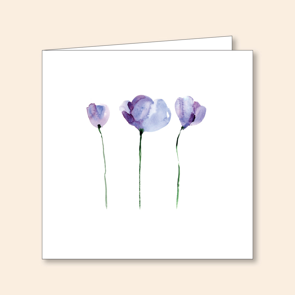 Set of 6 Note Cards 3 Blue Watercolour Flowers