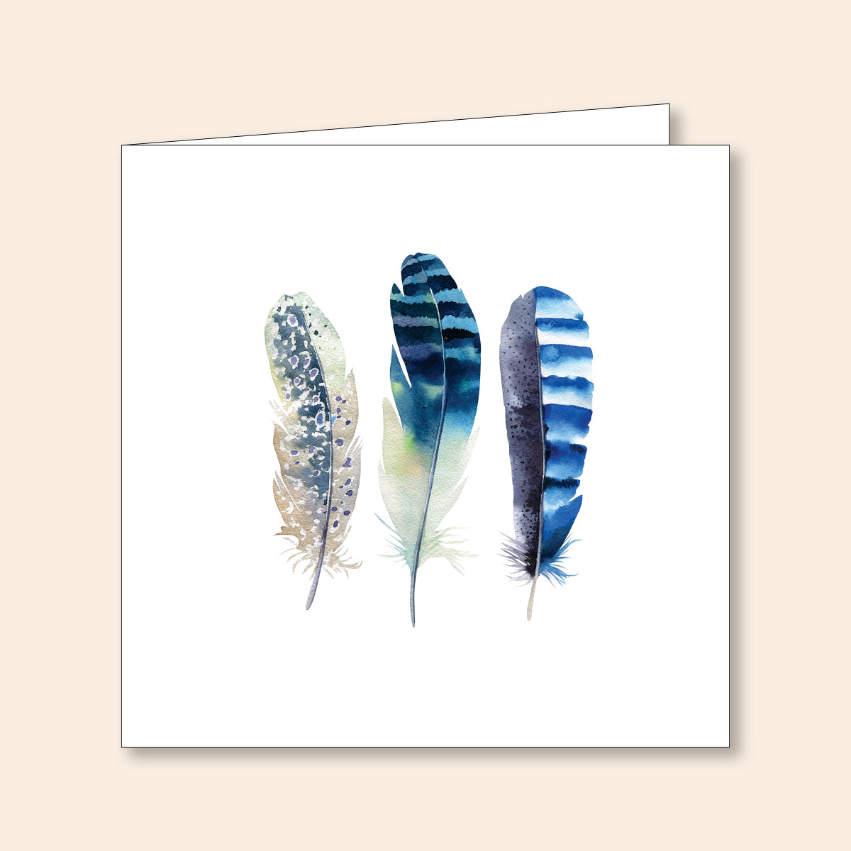 Set of 6 Note Cards Blue Feathers