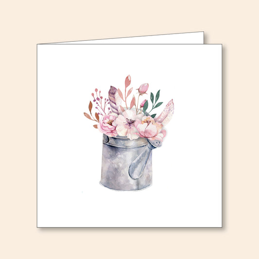 Note Card Set Pink Flowers In A Watering Can