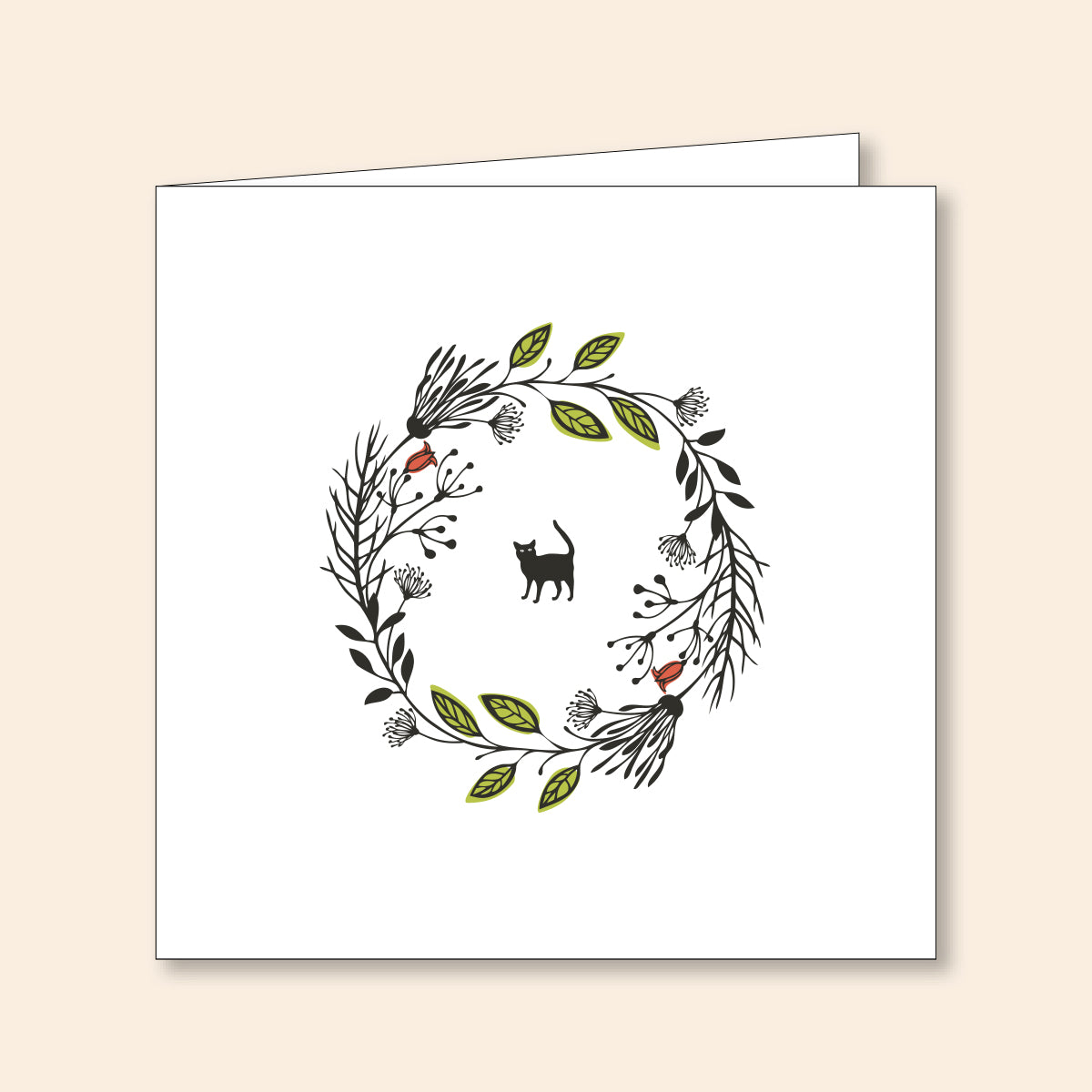 Note Card Set Wreath Black Cat