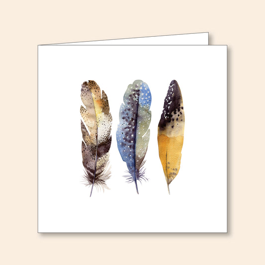 Note Card Set Gold & Blue Feathers